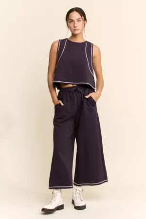 wholesale clothing contrast stitches top elastic waist pants set davi & dani