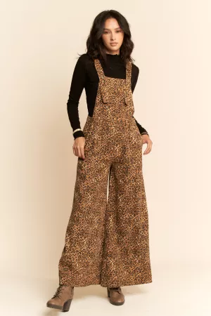 wholesale clothing animal printed denim wide open leg overall pants davi & dani