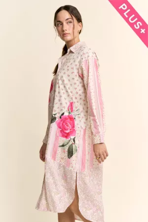 wholesale clothing plus printed flower patched maxi duster shirt top davi & dani