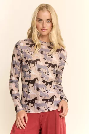 wholesale clothing running horse camo printed mesh top davi & dani