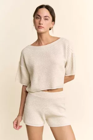 wholesale clothing textured open knit set chunky shorts set davi & dani