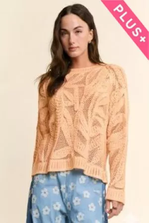 wholesale clothing plus openwork crochet lace sweater with floral davi & dani