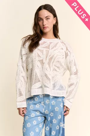 wholesale clothing plus openwork crochet lace sweater with floral davi & dani