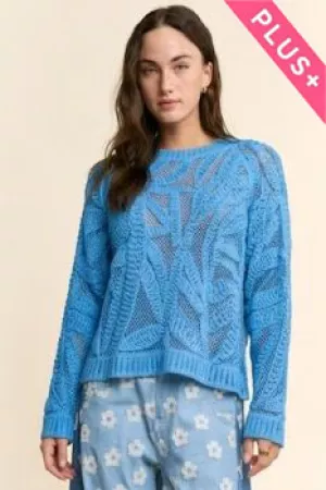 wholesale clothing plus openwork crochet lace sweater with floral davi & dani
