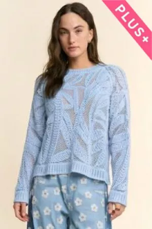 wholesale clothing plus openwork crochet lace sweater with floral davi & dani