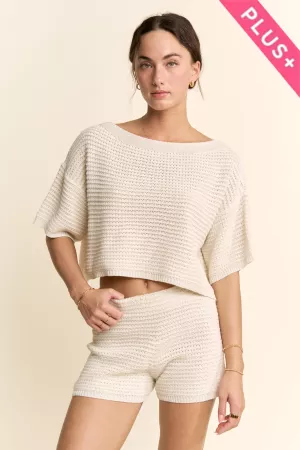 wholesale clothing plus textured open knit set chunky shorts set davi & dani