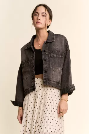 wholesale clothing cropped denim button up jacket with embellished davi & dani