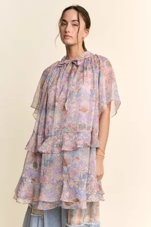 wholesale clothing lightweight chiffon mini dress puff short sleeve davi & dani