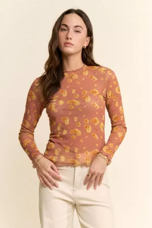 wholesale clothing long sleeve printed mesh top davi & dani