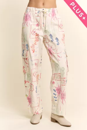 wholesale clothing plus printed twill denim cargo pants davi & dani