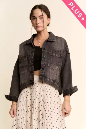 wholesale clothing plus cropped denim button up jacket embellished davi & dani