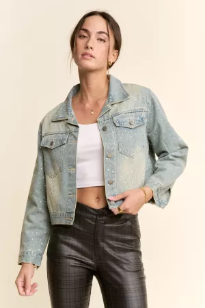 wholesale clothing cropped denim button up jacket with embellished davi & dani