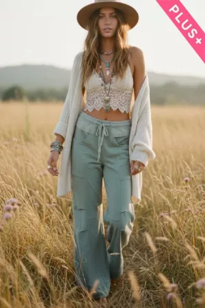 wholesale clothing plus garment panel elastic waist wide leg pants davi & dani