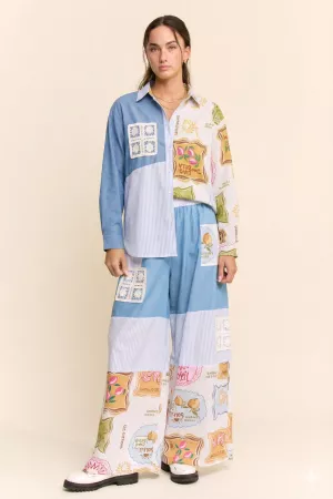 wholesale clothing linen denim mix matched crochet patch beach shirt davi & dani