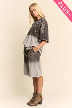 wholesale clothing plus rhinestone ombre sweatshirt and shorts set davi & dani
