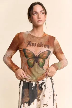 wholesale clothing sheer crew neck lightweight stretchy mesh top davi & dani