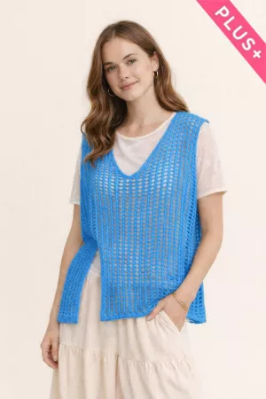 wholesale clothing plus open-mesh crochet v-neck sweater vest davi & dani