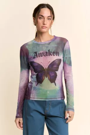 wholesale clothing sheer crew neck lightweight stretchy mesh top davi & dani