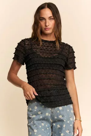 wholesale clothing ruffle lace short sleeve mesh top davi & dani