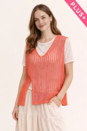 wholesale clothing plus open-mesh crochet v-neck sweater vest davi & dani