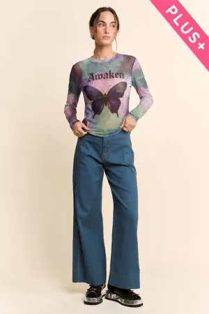 wholesale clothing plus crew neck lightweight stretchy mesh top davi & dani