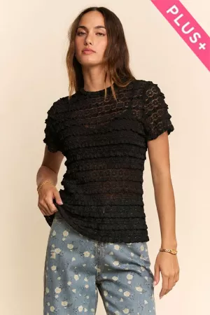 wholesale clothing plus ruffle lace short sleeve mesh top davi & dani