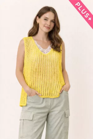 wholesale clothing plus open-mesh crochet v-neck sweater vest davi & dani