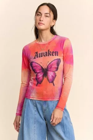 wholesale clothing sheer crew neck lightweight stretchy mesh top davi & dani