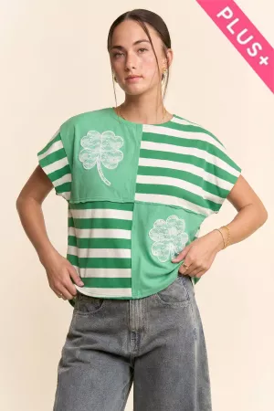 wholesale clothing plus clover lace embroidery short sleeve top davi & dani