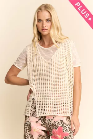 wholesale clothing plus open-mesh crochet v-neck sweater vest davi & dani