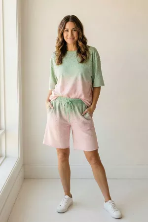 wholesale clothing rhinestone ombre sweatshirt and shorts set davi & dani