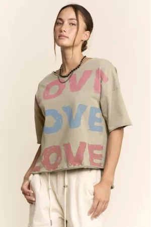 wholesale clothing plus garment washed love printed short sleeve top davi & dani