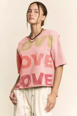 wholesale clothing plus garment washed love printed short sleeve top davi & dani