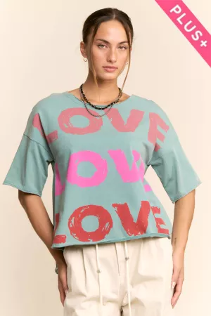 wholesale clothing plus garment washed love printed short sleeve top davi & dani