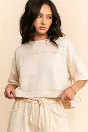 wholesale clothing plus mineral washed top elasic barrel pants set davi & dani