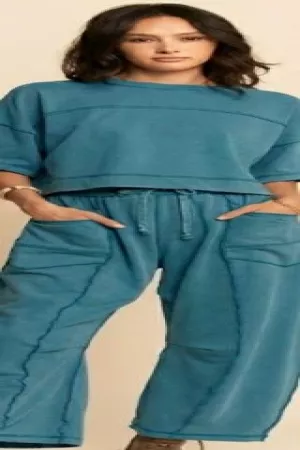 wholesale clothing plus mineral washed top elasic barrel pants set davi & dani