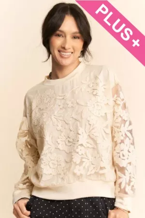 wholesale clothing plus sheer floral embroidered sweatshirt davi & dani