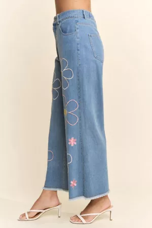 wholesale clothing garment washed flower embroidered elastic pant davi & dani