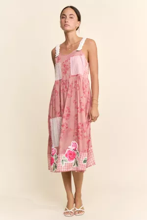 wholesale clothing printed flower patchwork skirtall dress davi & dani