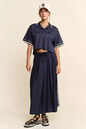 wholesale clothing sport jersey pleated midi skirt and polo top set davi & dani