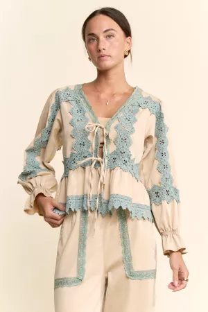 wholesale clothing garment washed lace tie front cardigan jacket davi & dani