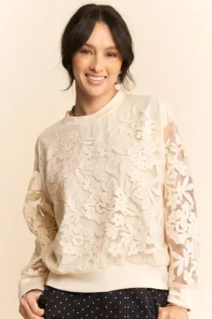 wholesale clothing sheer floral embroidered sweatshirt davi & dani