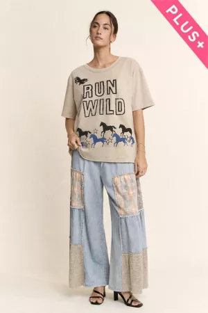 wholesale clothing plus run wild horse graphic mineral wash top davi & dani