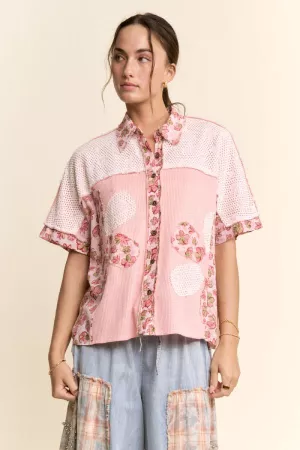 wholesale clothing soft waffle knitflower patchwork shirt top davi & dani