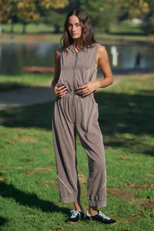 wholesale clothing washed lace trim hoodie jogger jumpsuit davi & dani