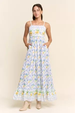 wholesale clothing border print smocking back maxi dress davi & dani