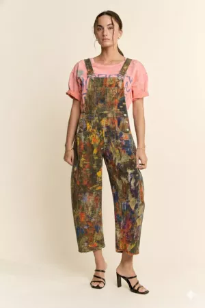 wholesale clothing printed denim barrel pants overall jumpsuit davi & dani