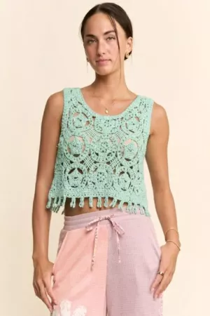 wholesale clothing crochet crop tank top sleeveless open lace floral davi & dani