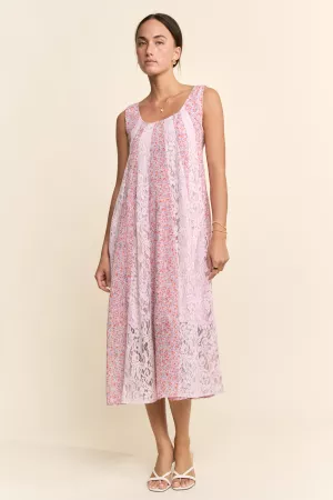 wholesale clothing flower crinkled chiffon lace blocked midi dress davi & dani