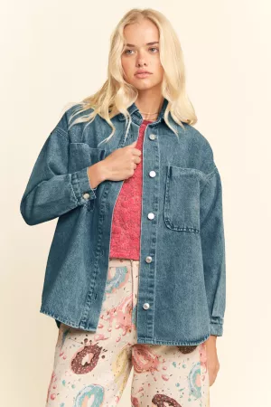 wholesale clothing oversized denim jacket front and chest pockets davi & dani